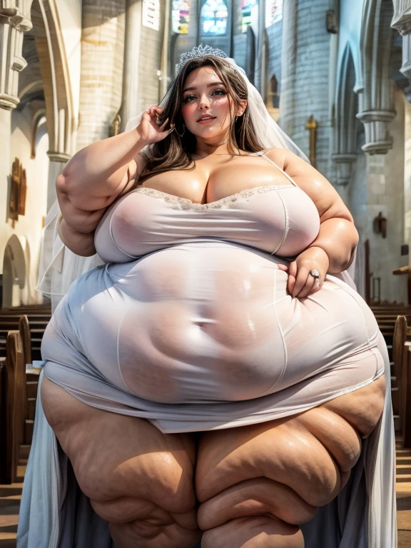 masterpiece, best quality, super detail, 4k, 1girl, (in a church at a wedding), (wedding dress:1.3), ssbbw, (dynamic pose), add detail