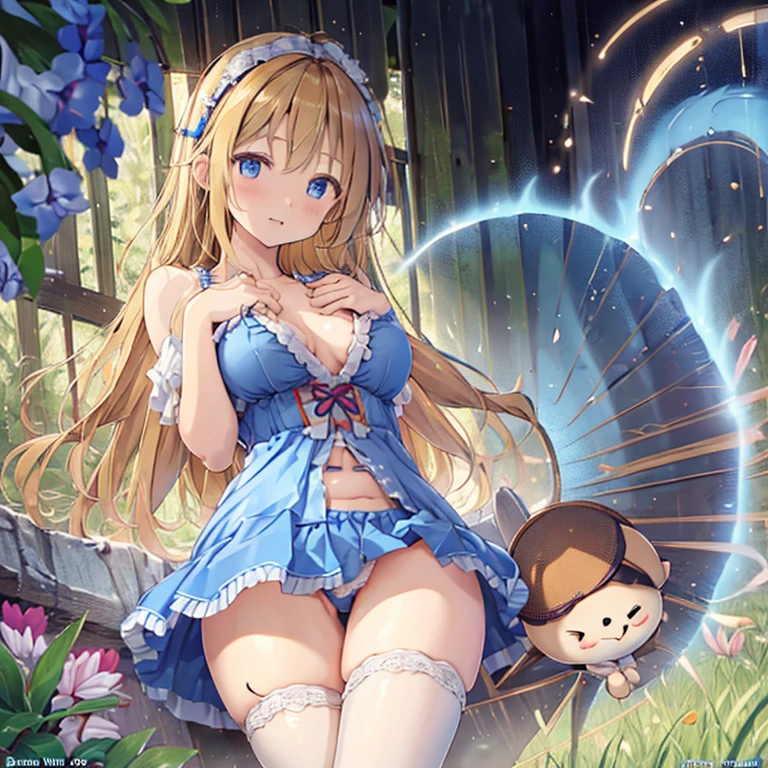 A 12 year old blue eyed girl with a cute Alice in Wonderland blonde wavy headband sits naked with her legs spread wide showing her ass, anus, pussy and small nipples.。I don't wear any underwear。A pose where you can be seen from below。are small。Pose that shows your anus。pussy and anus are spread。Spreading legs with both hands。taking off the apron dress。Panties are lowered to the knees。ta。SEX。NFSW