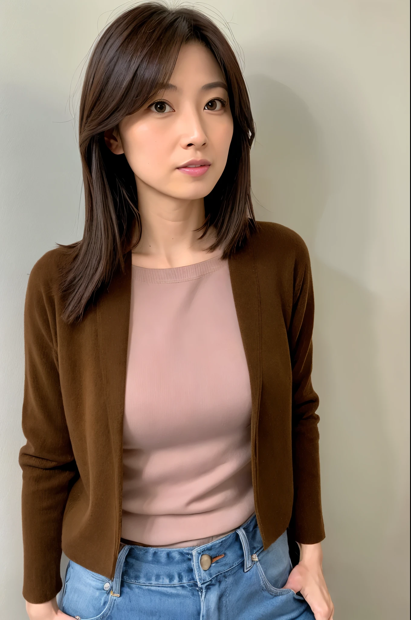 (High reality photograph, high resolusion, detailed face, detailed eyes) Skinny Japanese lady, 40 years old, various face expression, solo:1, skinny figure, small breasts, very thin waist, various hair style, various photo angle, casual clothes, full-body photo