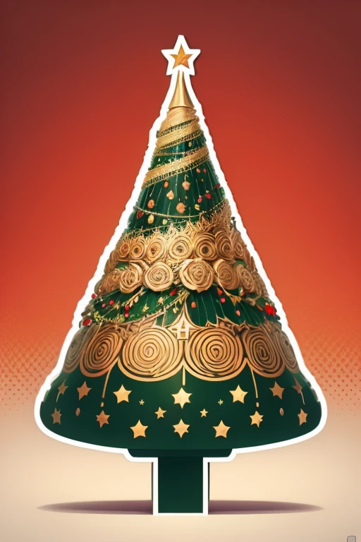 Sticker design, 1girl, Christmas hat, Christmas tree, (minimalism pop art), enhance, intricate, (masterpiece, Representative work, official art, Professional, unity 8k wallpaper:1.3)