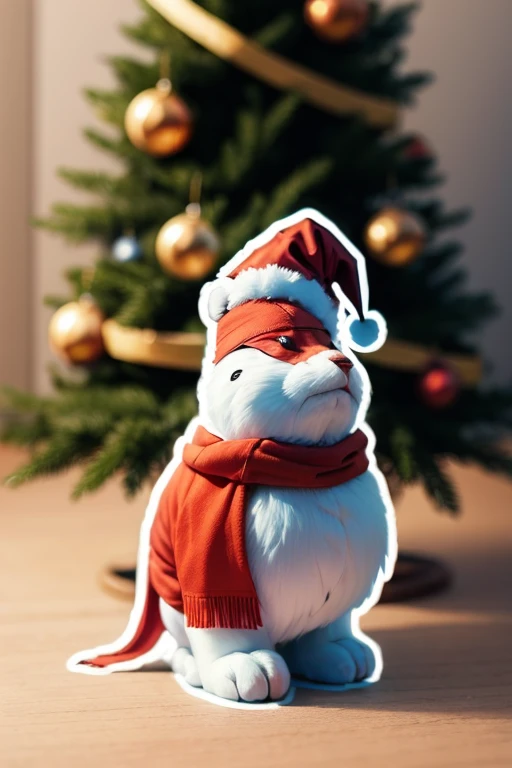Sticker design, 1girl, Christmas hat, Christmas tree, (Ukiyoe art), enhance, intricate, (masterpiece, Representative work, official art, Professional, unity 8k wallpaper:1.3)