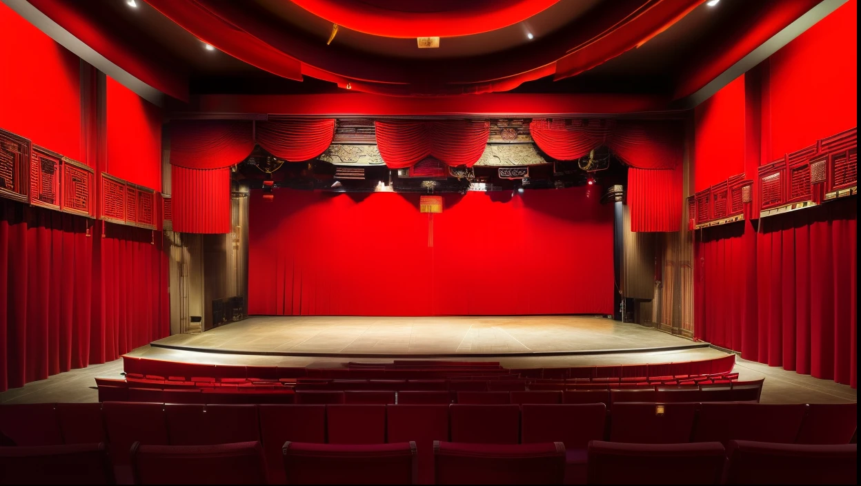 Arafed view of a theatre with red curtains and a stage - SeaArt AI