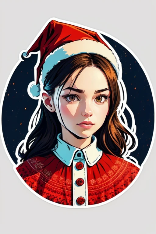 Sticker design, 1girl, Christmas hat, (vector art), enhance, intricate, (masterpiece, Representative work, official art, Professional, unity 8k wallpaper:1.3)