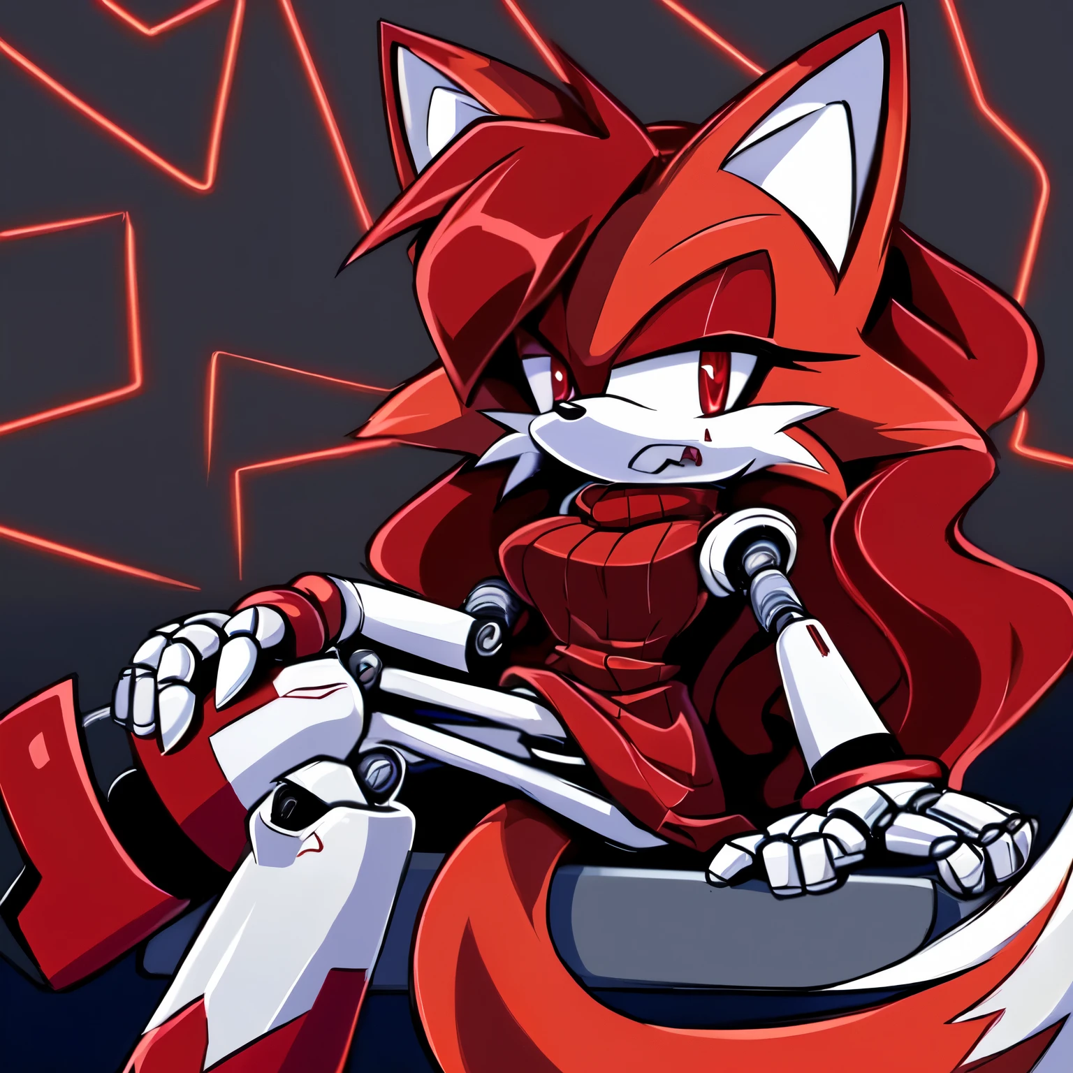 a Fenrir kemono from the Megaman universe, captured in a (powerful combat scene) against a backdrop of sleek, futuristic technology, all in a dynamically vivid 8K resolution environment, evoking the fantastically intricate details of the Fenrir girl's fur, the surreal atmosphere and advanced technology, a scene that transcends bright and common colors.