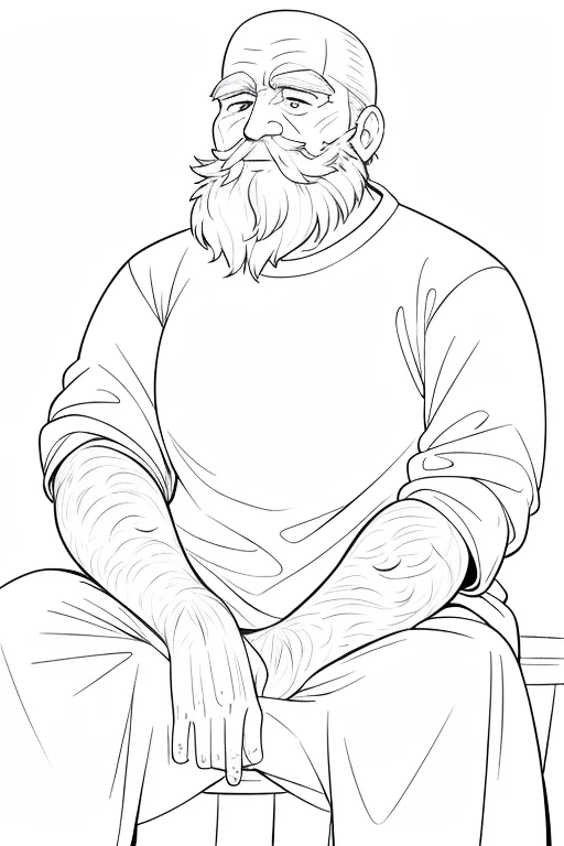 designs, dash only, Black and white, White-bearded old man，Sit cross-legged，Take it，Front view