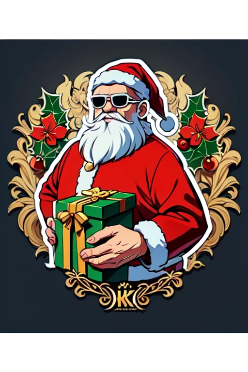 Sticker design, Christmas Sticker, 3D cartoon, Santa Claus, sunglasses, enhance, intricate, (masterpiece, Representative work, official art, Professional, unity 8k wallpaper:1.3)