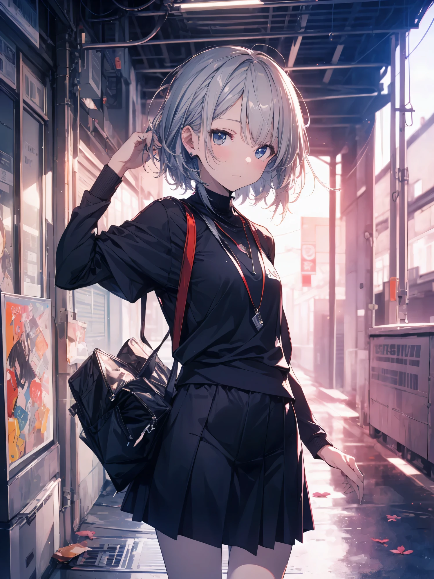 Super high quality by the art god, Ultra-detailed, High resolution, ilya kuvshinov style, anime moe art style, best anime 8K konachan wallpaper, Pixiv Contest Winner, Perfect Anatomy, BREAK,(Please draw a sleepy girl going to school alone.. ),BREAK,a hyperrealistic schoolgirl, (Solo,Lori,child,13years:1.3),Full limbs, complete fingers,a junior high school student, Androgynous attraction, (Very short hair), hair messy, flat chest, Small butt, groin, Small eyes,Beautiful detailed black eyes, Well-proportioned iris and pupils, disgusted eye, High resolution detailed hair, School uniform, Skirt, On the way to school. BREAK,Ultra-detailed細なスキン, Best lighting by famous artists, 8K,Cute illustration,