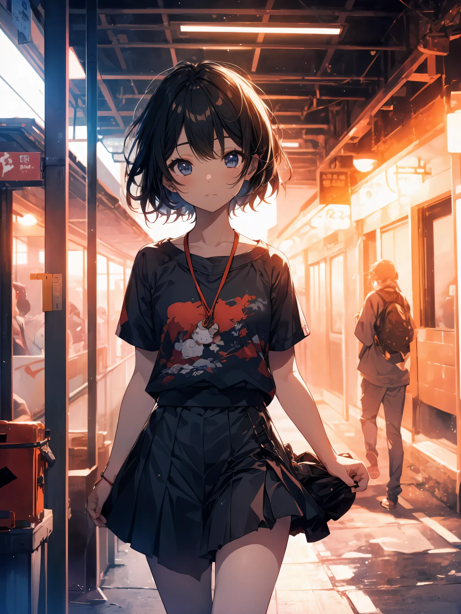 Super high quality by the art god, Ultra-detailed, High resolution, ilya kuvshinov style, anime moe art style, best anime 8K konachan wallpaper, Pixiv Contest Winner, Perfect Anatomy, BREAK,(Please draw a sleepy girl going to school alone.. ),BREAK,a hyperrealistic schoolgirl, (Solo,Lori,child,13years:1.3),Full limbs, complete fingers,a junior high school student, Androgynous attraction, (Very short hair), hair messy, flat chest, Small butt, groin, Small eyes,Beautiful detailed black eyes, Well-proportioned iris and pupils, disgusted eye, High resolution detailed hair, School uniform, Skirt, On the way to school. BREAK,Ultra-detailed細なスキン, Best lighting by famous artists, 8K,Cute illustration,