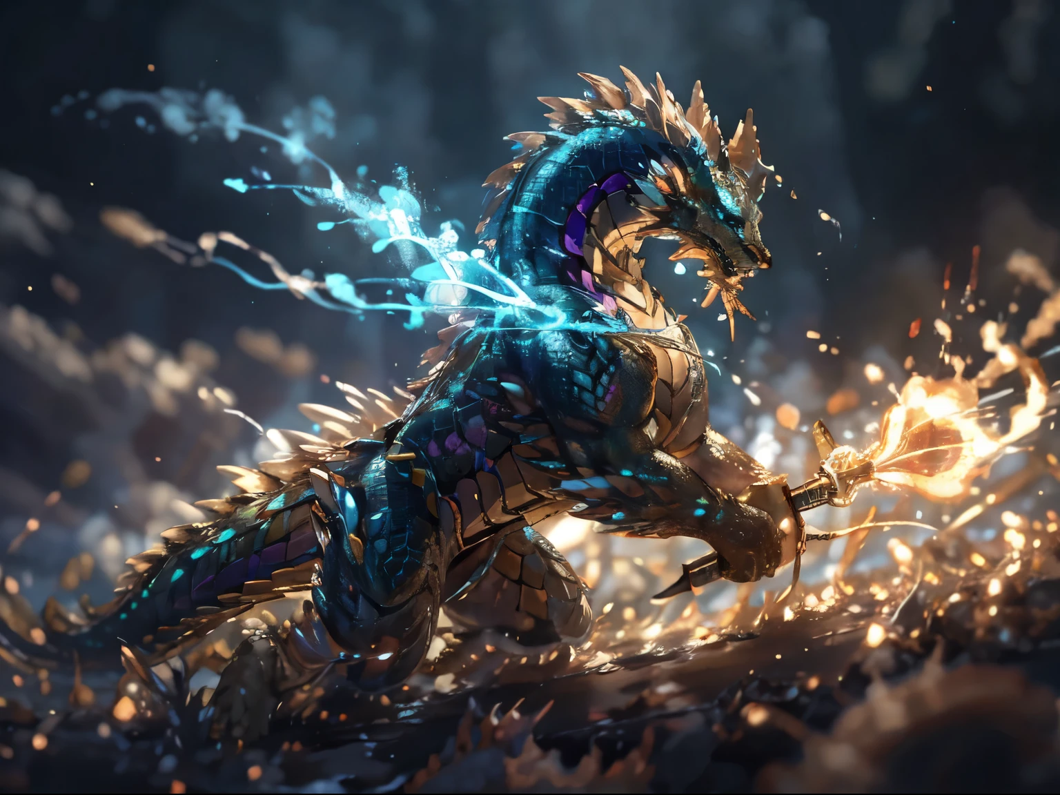 a highly detailed pokemon monster, detailed fur and scales, striking pose, vibrant colors, dramatic lighting, fantasy anime style, cinematic composition, intricate details, 8k, photorealistic