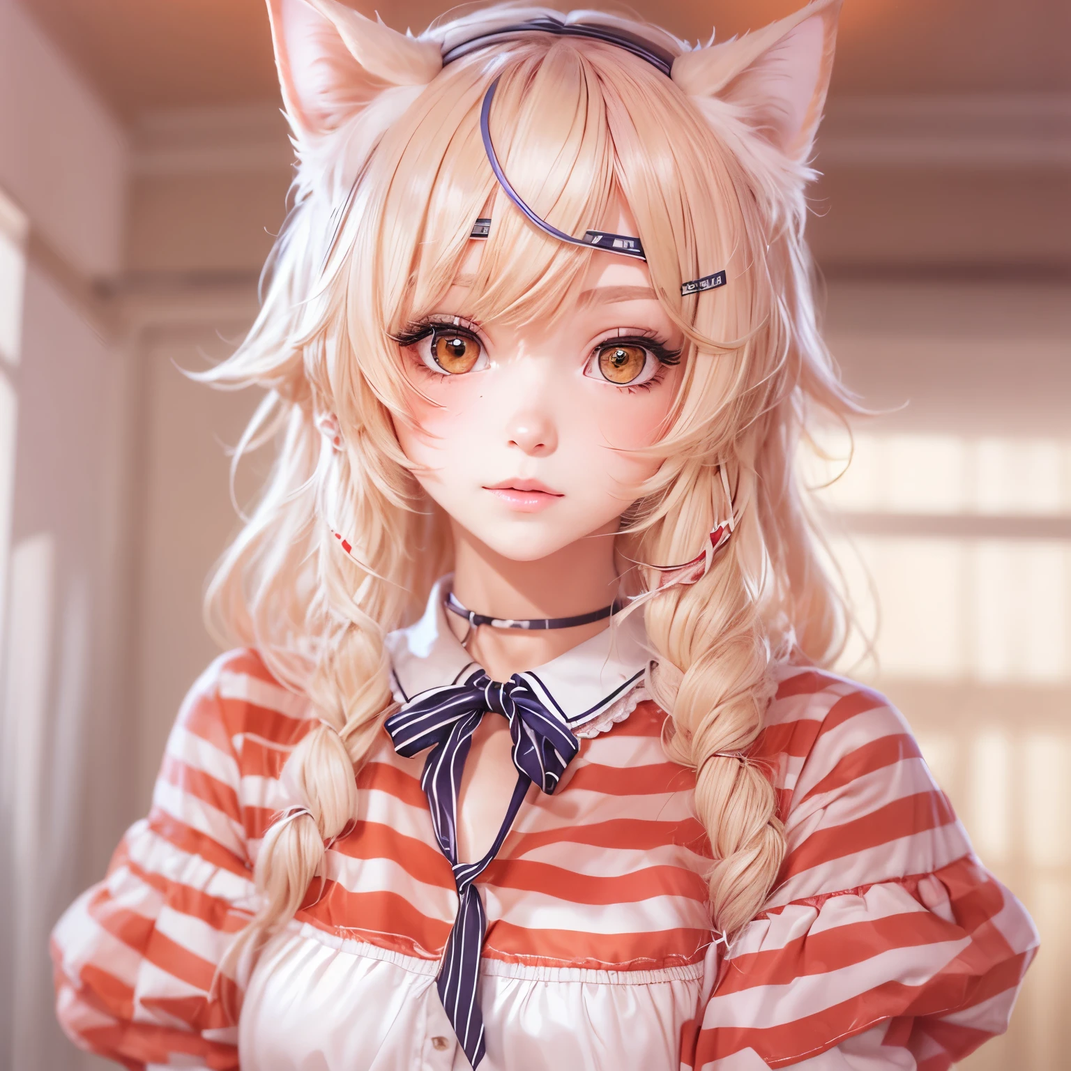 blond haired woman in cat ears and a red and white striped dress, attractive cat girl, anime catgirl, white cat girl, anime , anime cat, very beautiful cute catgirl, anime girl , beautiful young catgirl, nekomimi, beautiful anime catgirl, , professional , catgirl, cat girl, anime waifu