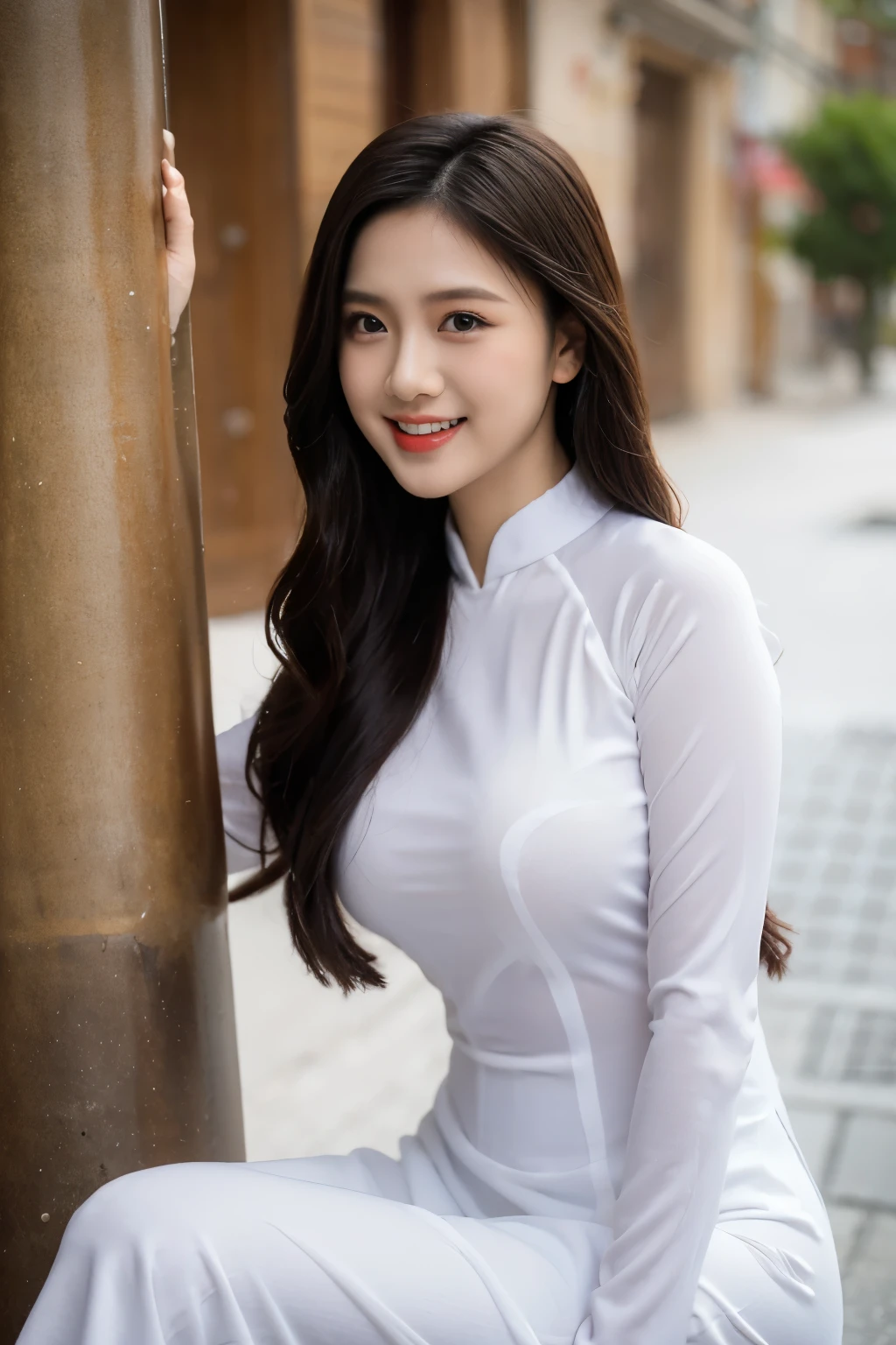 VIETNAM BEAUTIFUL GIRL WEAR AODAI, AO DAI COSTUME, VIETNAMESE, tet holiday in vietnam, 4k, masterpiece,, stunning beautiful idol detailed face, all body , (vietnam model girl), nsfw, sexy, see-though clothes, light smile, make up, big boobs