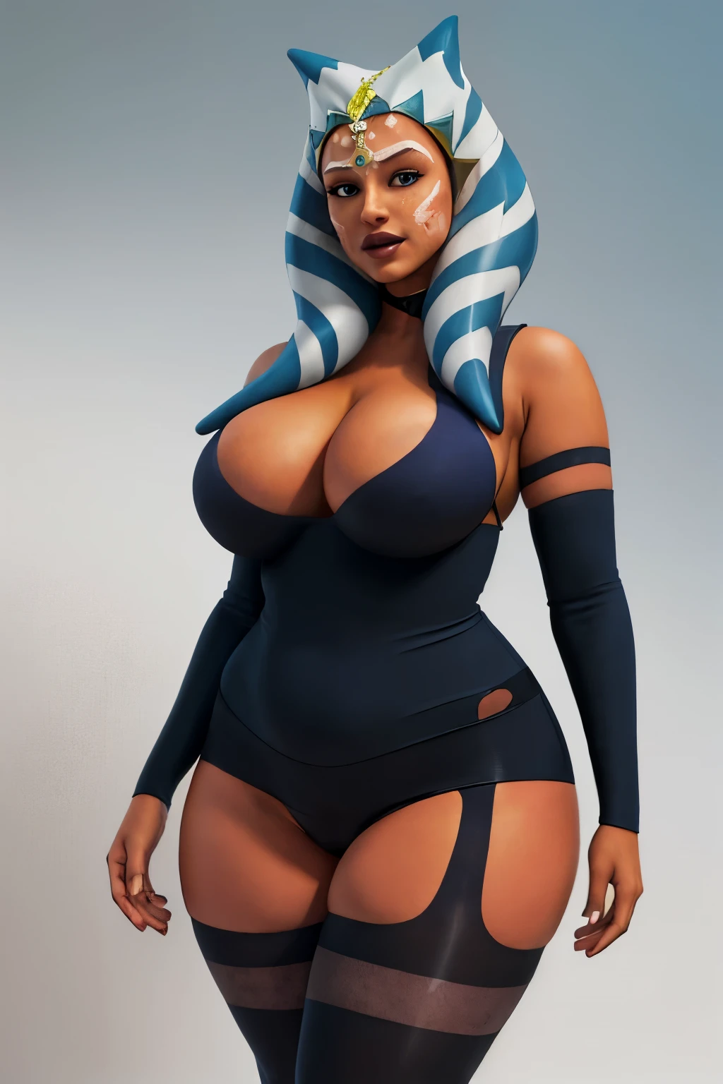masterpiece, (photorealistic), (8k wallpaper) , (best quality), perfect quality, solo, (detailed eyes:0.9), girl, ahsoka tano, beautiful, , face : ( very beautiful face, beautiful, thin face, cute face, teen figure: ( very full body, very full figure, very thicc, big deep navel, very thick, very soft, very curvy, very chubby, very chubby belly, love handles, sexy curves, sexy pose, sexy, muffin top, very thick thighs, thunder thighs) , clothes : ( slave clothes, ripped tights)