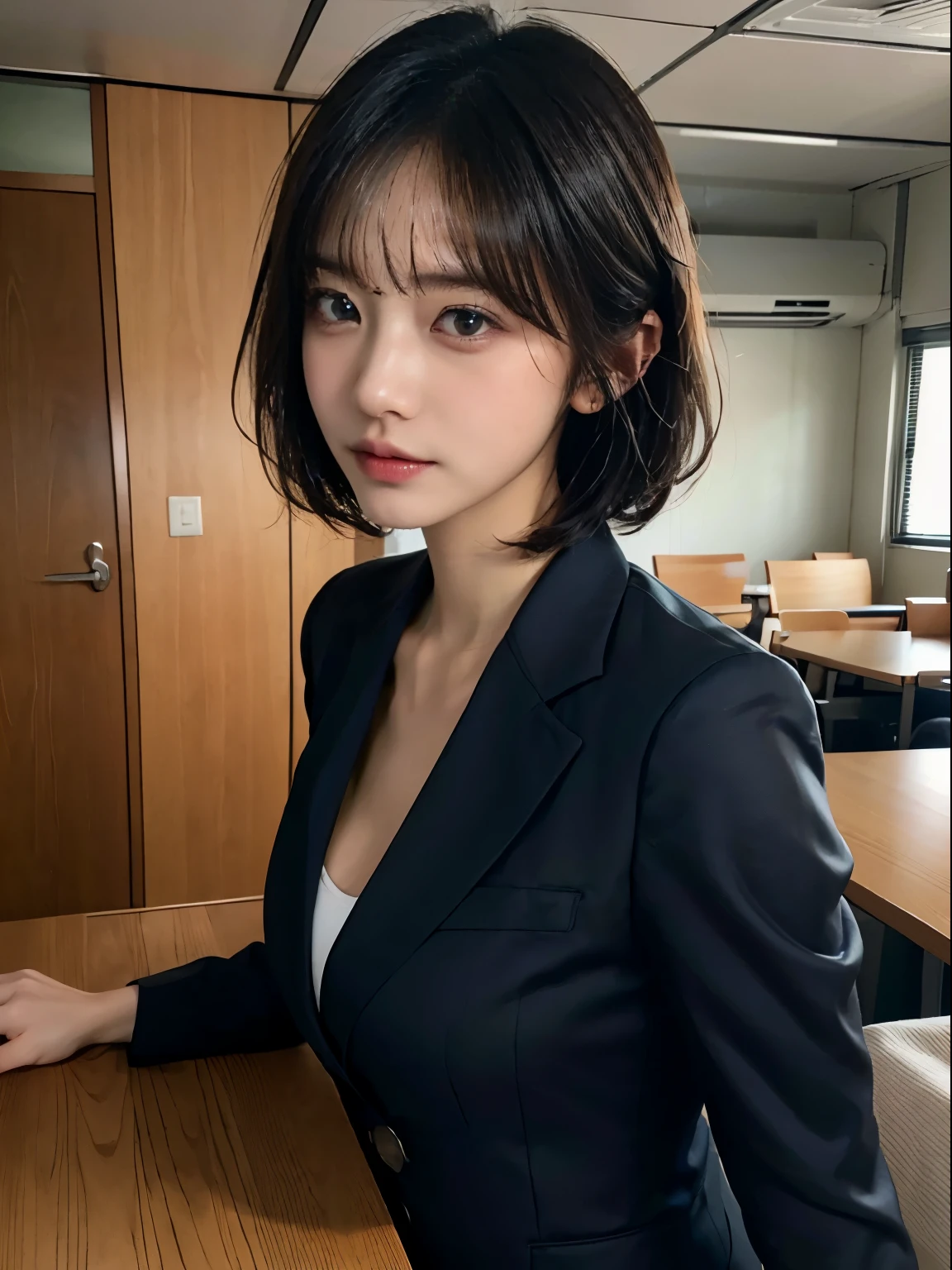 s Office、Portrait of a woman in a business suit, top-quality、hyper HD、奈良美智, Japanese Models, Beautiful Japan Girl, With short hair, 27yo女性モデル, 4 k ], 4K], 27yo, sakimichan, sakimichan