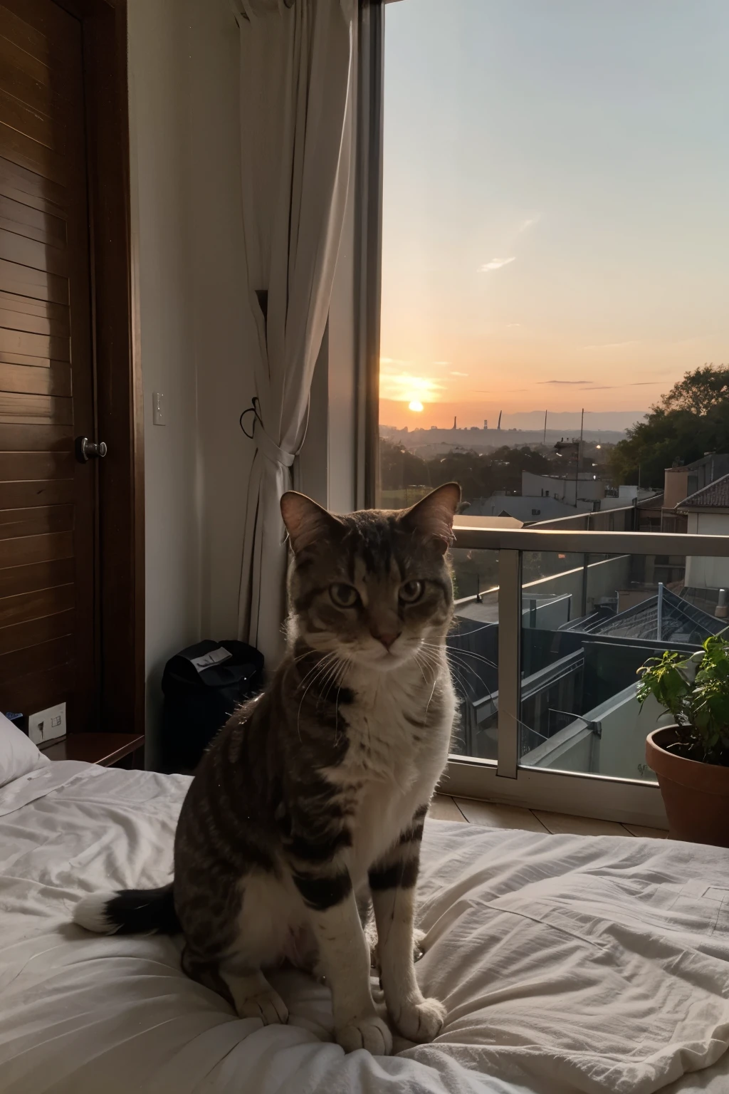 Chat, coucher de soleil