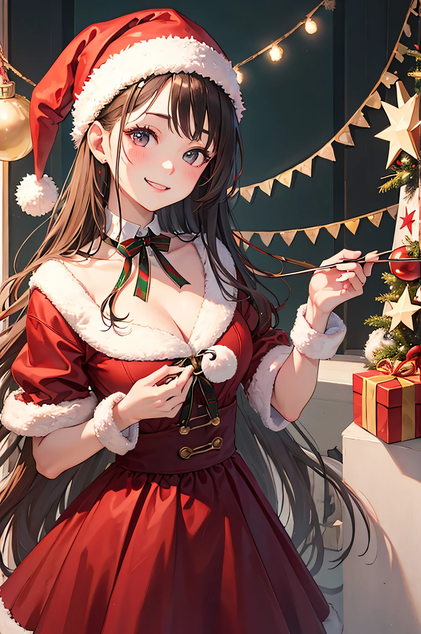 Christmas Costumes、Turning the nose red、skirt by the、A smile、Focus on the face、Delicate、top-quality、wearing santa&#39;red headwear