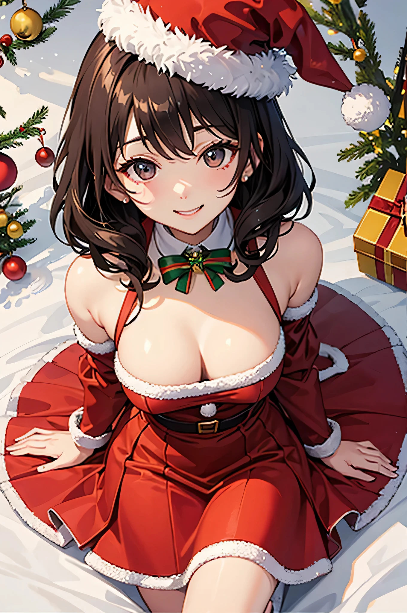 Christmas Costumes、Turning the nose red、skirt by the、A smile、Focus on the face、Delicate、top-quality、wearing santa&#39;red headwear