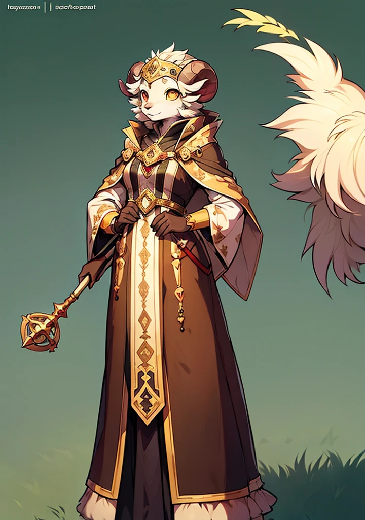 beste-Qualit, super detailed illustration, (Sheep girl: 1,5), brown fur, malachite eyes ,Full-length, topquality, the anime, the perfect body, fantasy clothes, DND Style