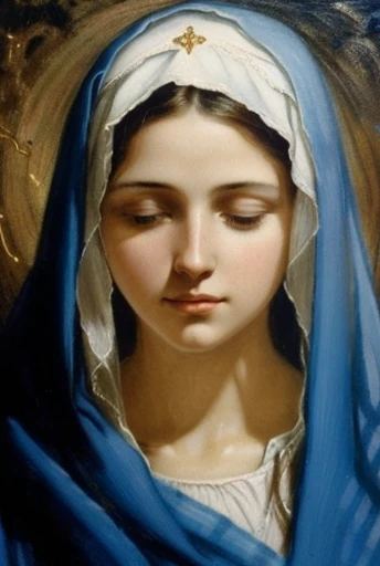 (((Virgin Mary. 19 years old))) ((( With a serious and pious face. With a sweet and gentle look))) (masterpiece, Superior Quality, Better Quality, offcial art, Beautiful and aesthetic: 1.2), (1girl in), ighly detailed, (Fractal art: 1.3), coloring, highest details, face perfect, The upper part of the body, nffsw, (Praying: 1.3), (Golden lines on a lab coat: 1.2), intergalactic, (Light Streak), eye-catching visuals, (Dynamic stripes, Bright trail: 1.2), vivd colour,