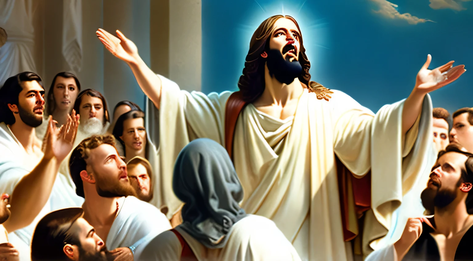 Jesus Christ teaching the crowd