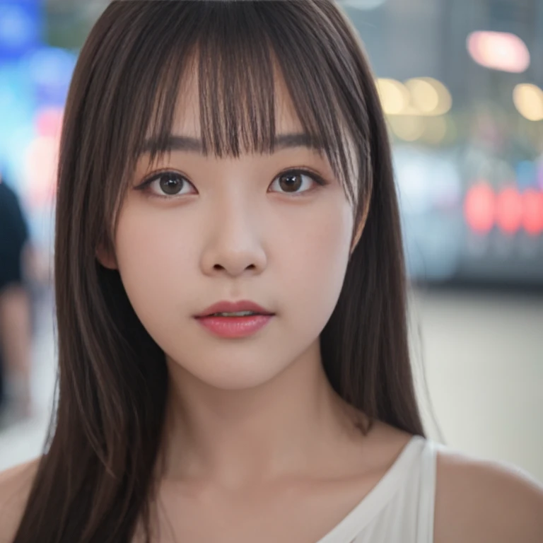 Looking at the audience, light makeup, realism, realistic photos, professional color correction, 8K, F2.4 aperture, 35mm lens, realistic real face, only the face area is included.