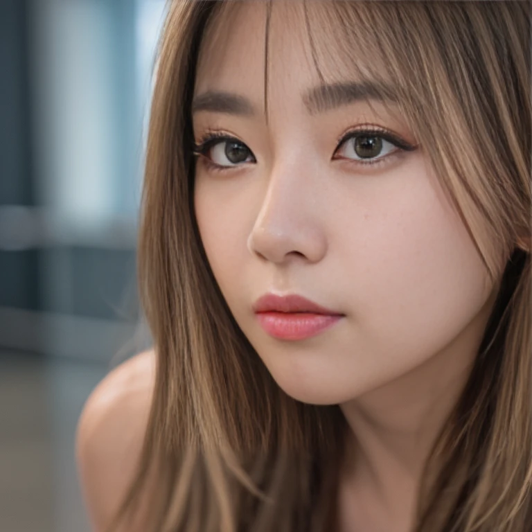 Looking at the audience, light makeup, realism, realistic photos, professional color correction, 8K, F2.4 aperture, 35mm lens, realistic real face, only the face area is included.