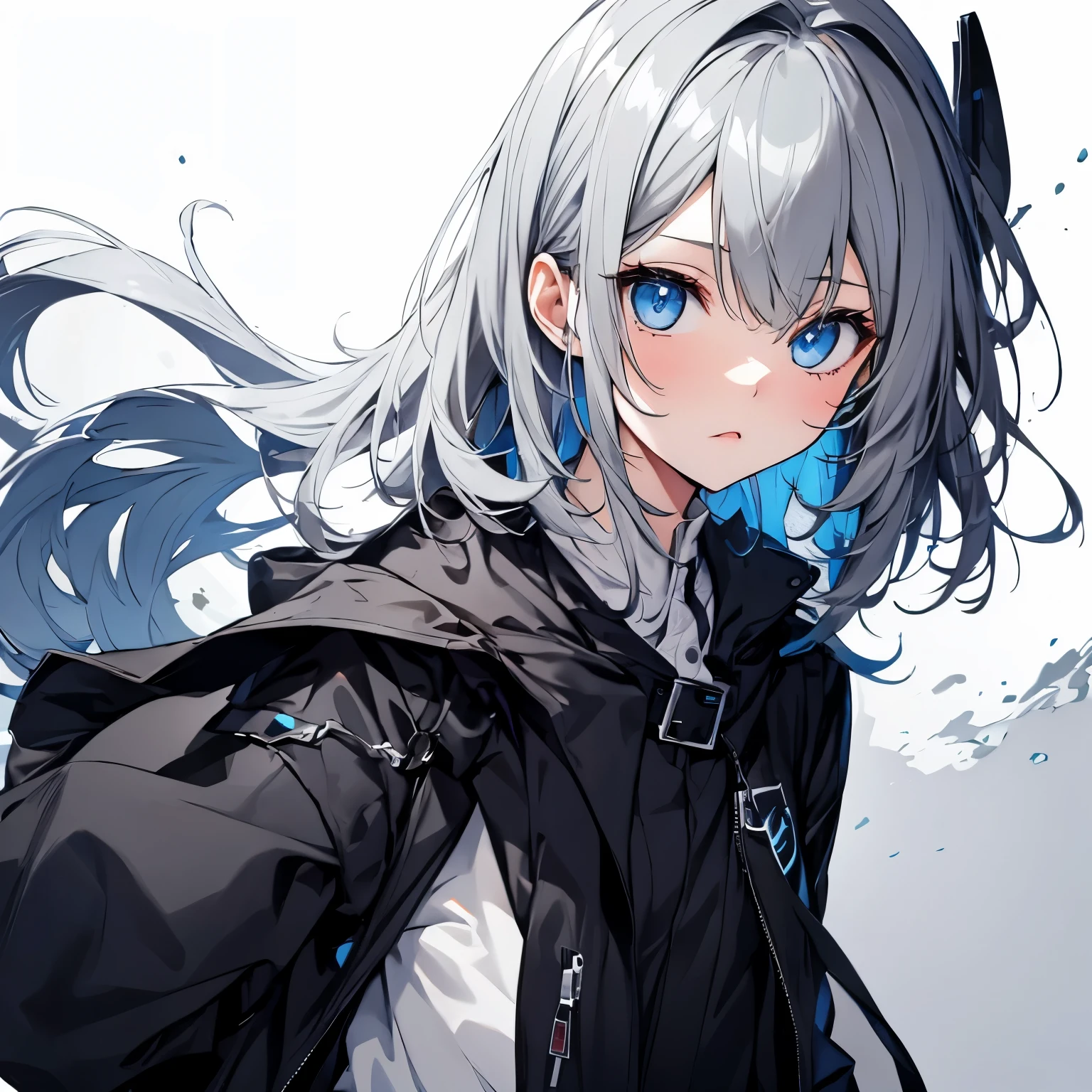 【Highest Quality, masutepiece】 [girl, Manteau, expressioness, front facing, glay hair, Slender beauty,straight haired, short hair ,Upper body] no smile,