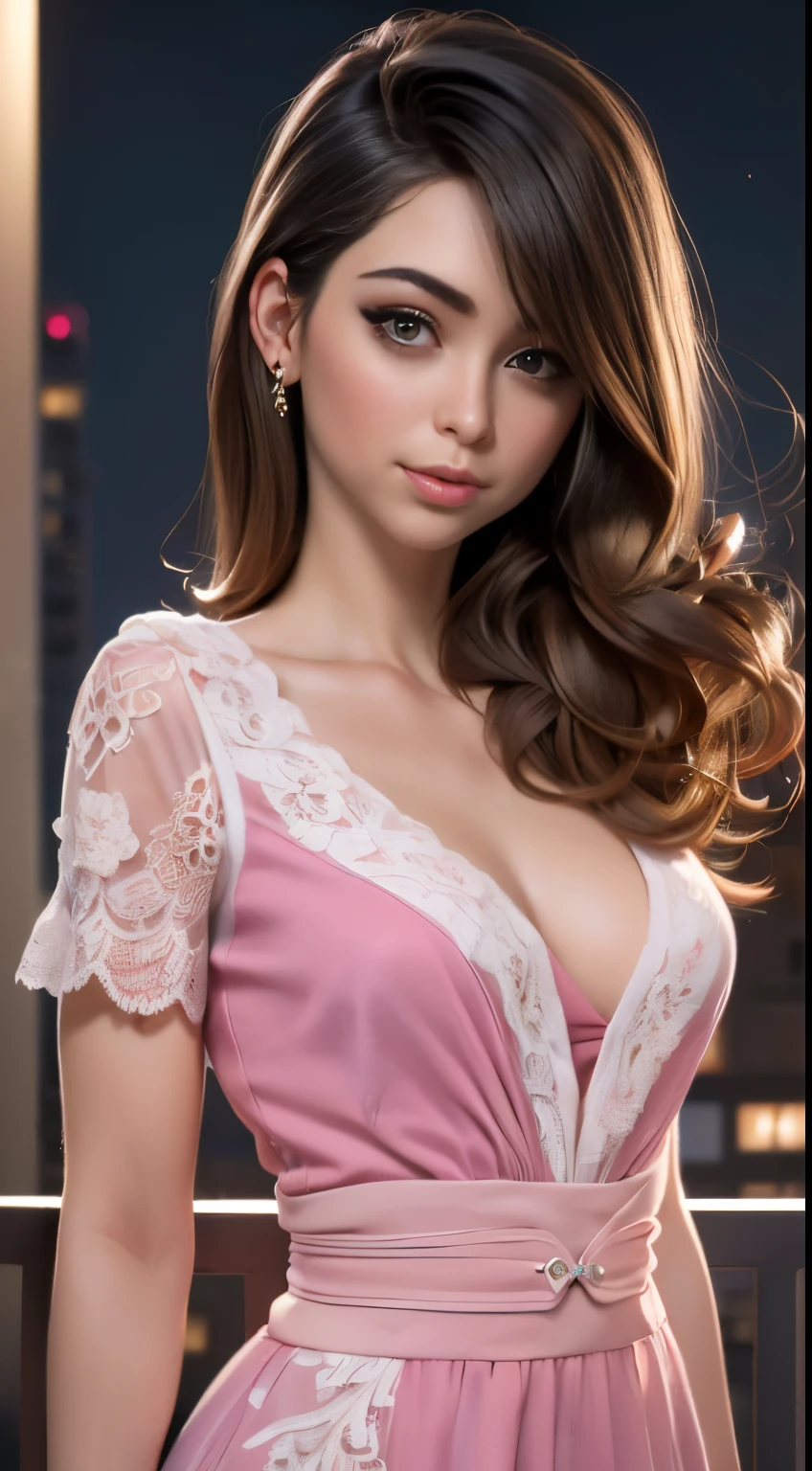 photo of Riley Reid, RAW, beautiful woman, ((portrait)), ((detailed face:1.2)), ((detailed facial feature, detailed skin, clear skin), (perfect proportioned body), (wearing a colorful sexy dress) (high detailed city environment, apartment balcony), (realistic photo, best quality, detailed), (8k wallpaper), (cinematic lighting, dramatic lighting) (sharp focus, intricate)