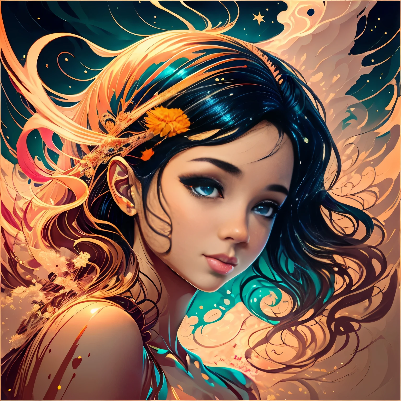 ((High Definition Image)),((minimalistic illustration), (por Genndy Tartakovsky) + (por Ralph Steadman), (A close-up of a water fairy), brilho no ar, symmetr, arte conceitual, Haze:1.5, kawaii aesthetics:1.4, mistborn, (((trending on ArtStation))), trend in CGSociety, global ilumination