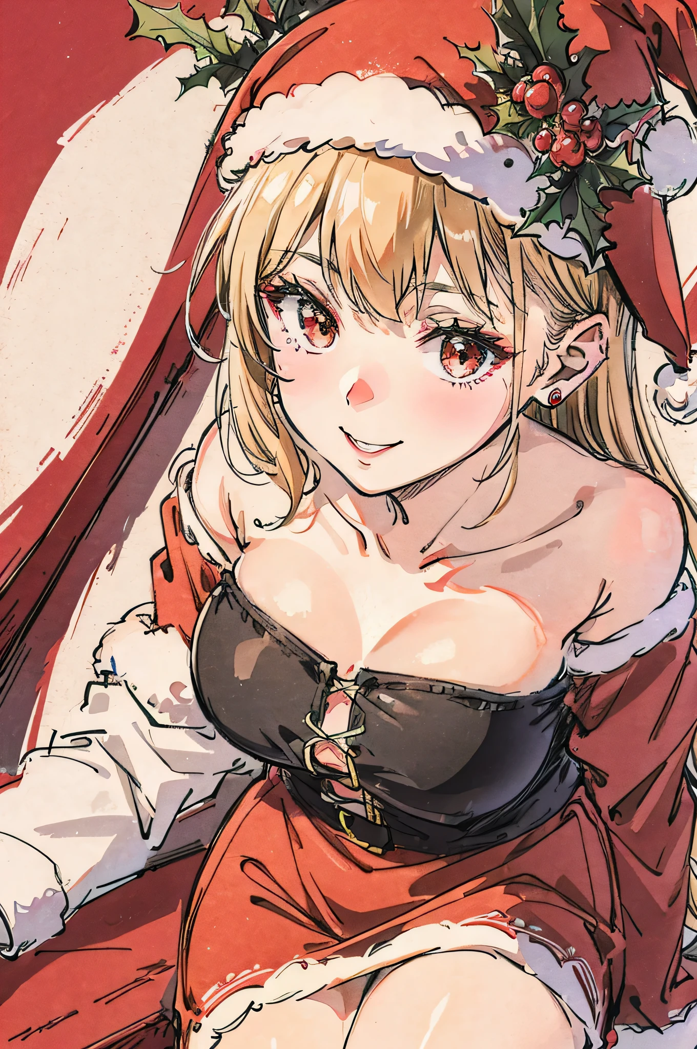 Christmas Costumes、Turning the nose red、skirt by the、A smile、Focus on the face、Delicate、top-quality、wearing santa'red headwear