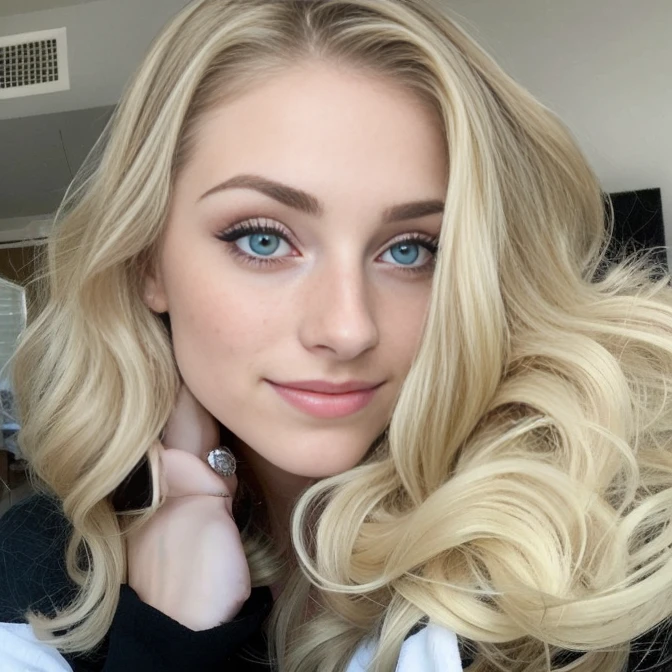 blond woman with freckled hair and a black top posing for a picture, long blonde hair and large eyes, pale skin curly blond hair, blonde hair and large eyes, a girl with blonde hair, alexa grace, kaitlyn michelle siragusa, long blonde hair and big eyes, kailee mandel, curly blonde hair | d & d, beautiful blonde girl