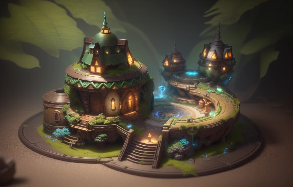 masterpiece, best quality, (extremely detailed CG unity 8k wallpaper), (best quality), (best illustration), (best shadow),( A mushroom house covered with moss),(((Fantasy))),(((spirit))),(((dew))),(timbo),(creek),firefly,clover,starlight surrounds the room,petal, isometric 3D, octane render,ray tracing,ultra detailed,