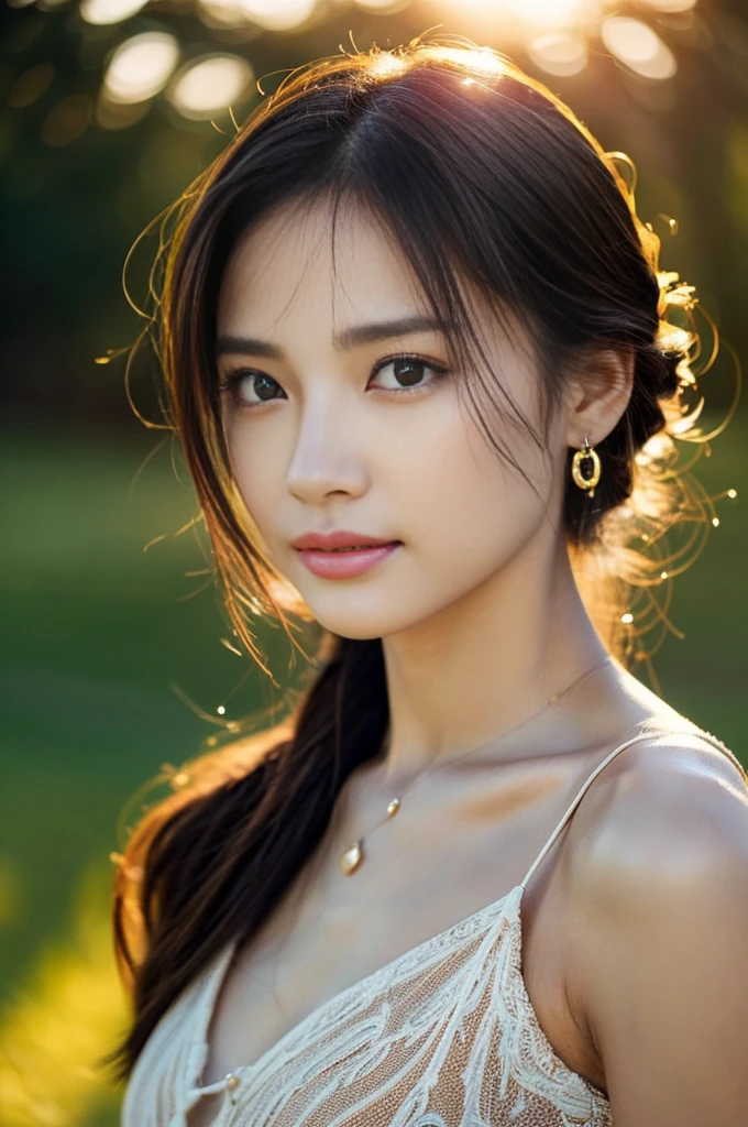beautiful japanese woman, 20 years old, medium short length brown hair, medium sized breasts, (black off shoulder:1.5), beautiful detailed eyes, beautiful detailed lips, extremely detailed face, small head, small areola, smiling, standing, cinematic lighting, photorealistic, 8k, high quality, hyper detailed, (rough skin:1.3), look at me,The body is front