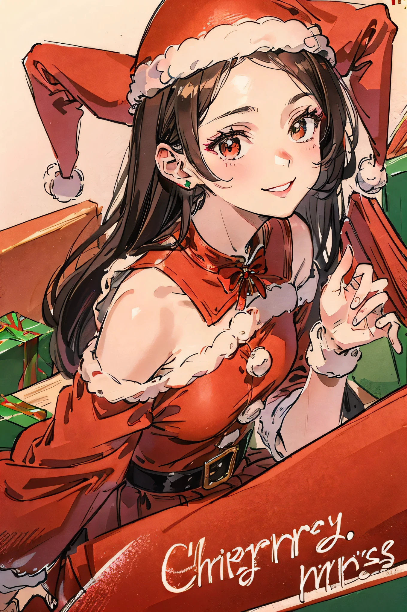 Christmas Costumes、Turning the nose red、skirt by the、A smile、Focus on the face、Delicate、top-quality、wearing santa&#39;red headwear
