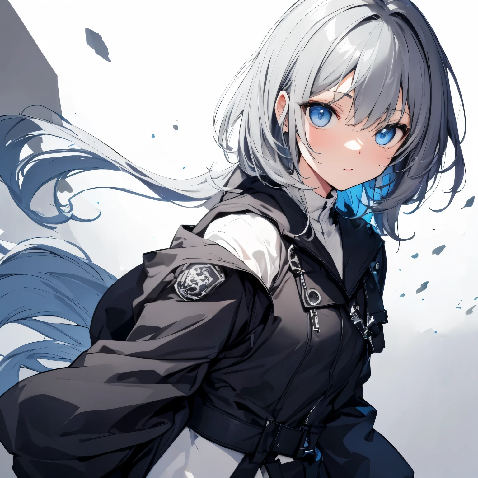 【Highest Quality, masutepiece】 [girl, Manteau, expressioness, front facing, glay hair, Slender beauty,straight haired, short hair ,Upper body] no smile,