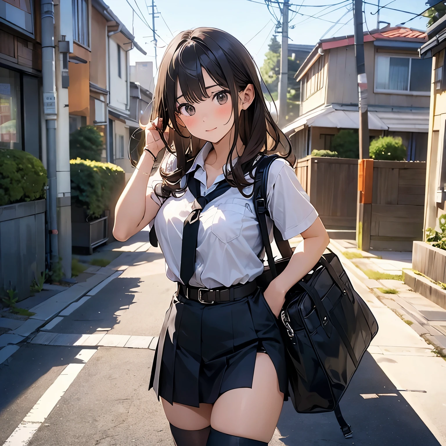 Brown hair、watching at viewers black suspenders Bulging big breasts walls: Black miniskirt garters Gaze Small face bangss holster Beautuful Women hands up レッグholster ベッドに横たわる Gaze black boots panty shot provocation flank flank汗 soio arm inside of a car Fold your hands behind your back a belt