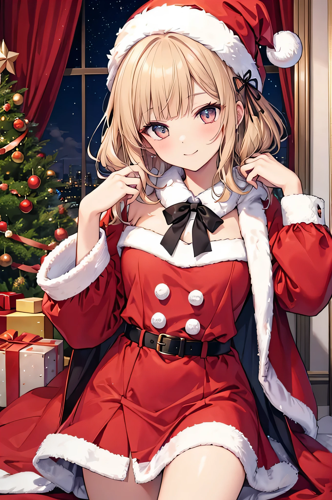 Christmas Costumes、Turning the nose red、skirt by the、A smile、Focus on the face、Delicate、top-quality、wearing santa'red headwear