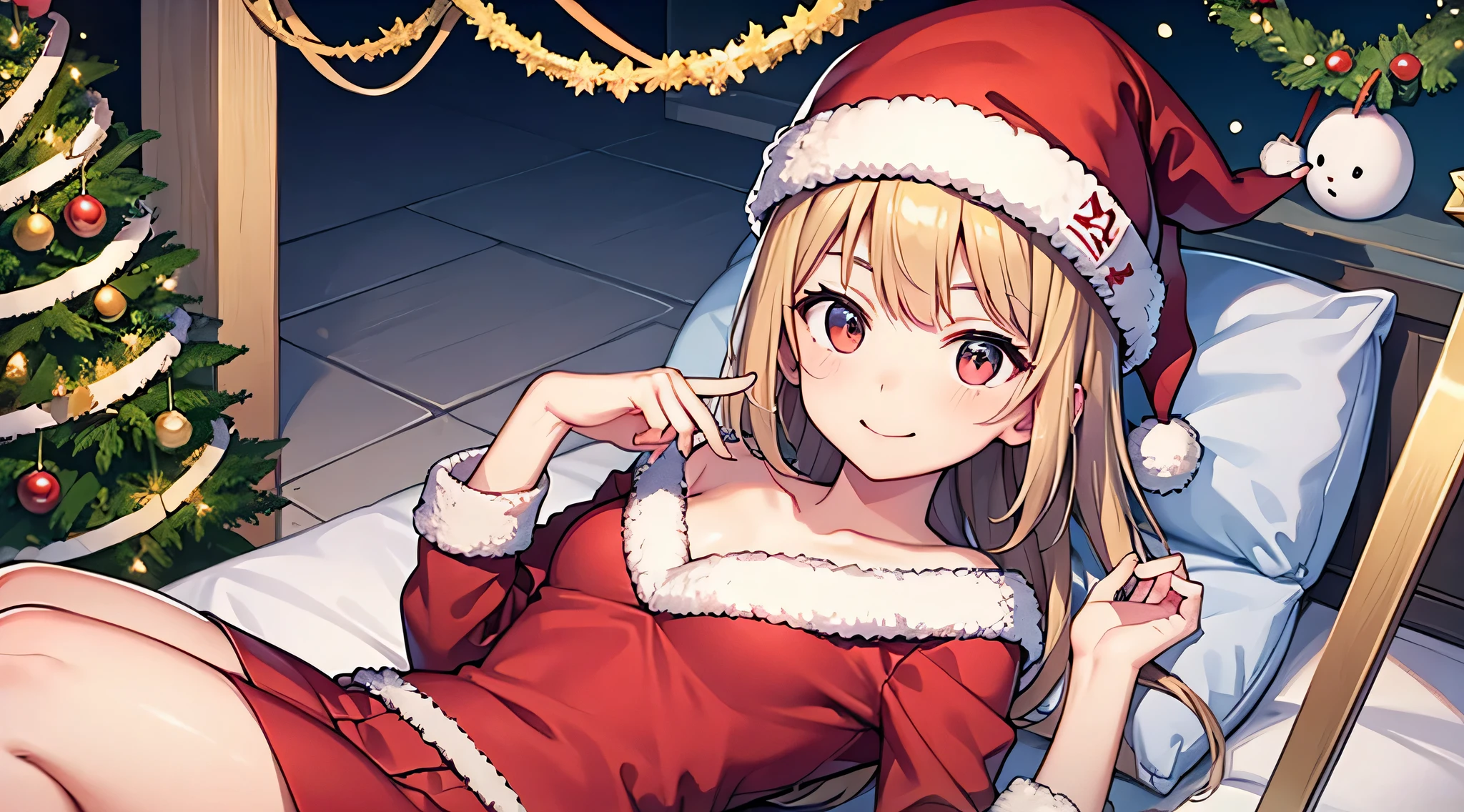 Christmas Costumes、Turning the nose red、skirt by the、A smile、Focus on the face、Delicate、top-quality、wearing santa'red headwear