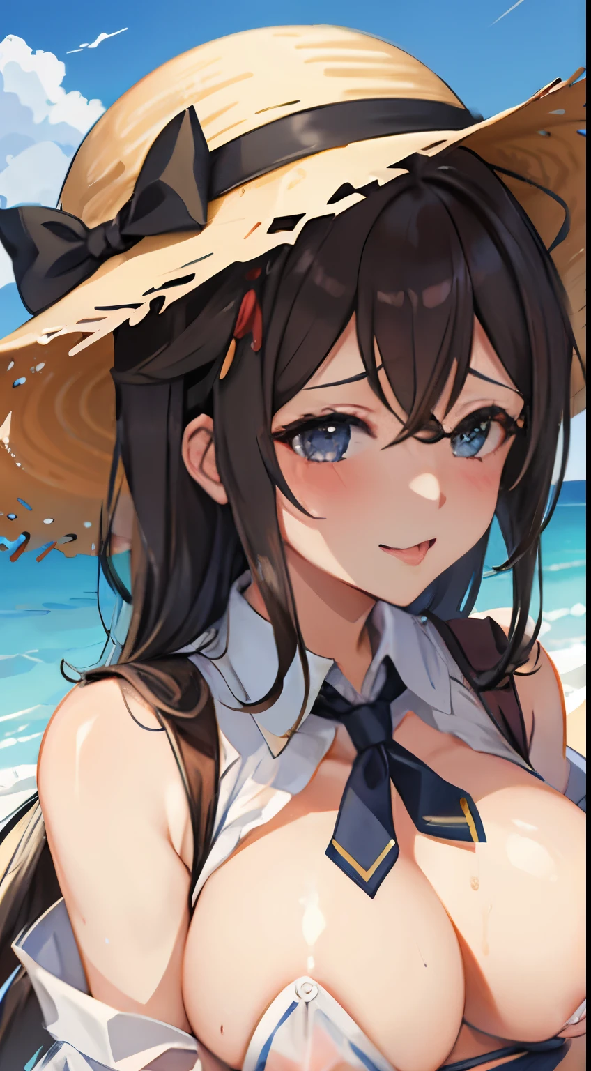 Shigure Kai 3 KanColle 青ビキニ Ribbon Straw Hat High Quality 8k Wet Transparent Shirt Big Nipple Big Bust Breast Milk Squirt Orgasm Ahegao sex