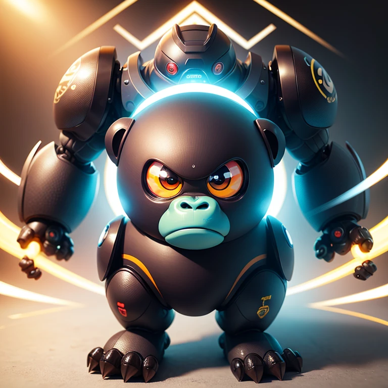 Gorilla robots can be made into nice designs, Top image quality、32k、have large and expressive eyes, Bright colors and rounded shapes, Has an attractive cartoon style