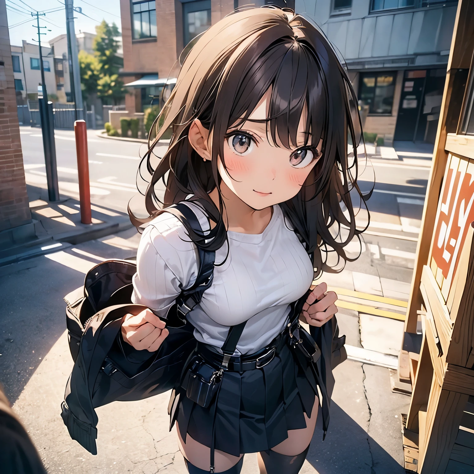 Brown hair、watching at viewers black suspenders Bulging big breasts walls: Black miniskirt garters Gaze Small face bangss holster Beautuful Women hands up レッグholster ベッドに横たわる Gaze black boots panty shot provocation flank flank汗 soio arm inside of a car Fold your hands behind your back a belt