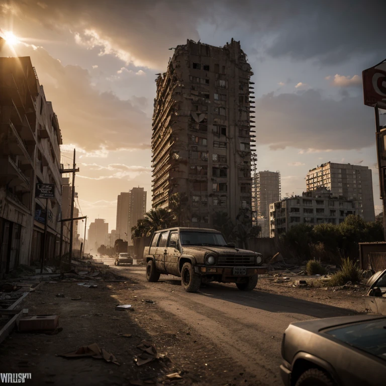 Added city ruins,Make the vehicle more dilapidated,Doomsday wasteland style
