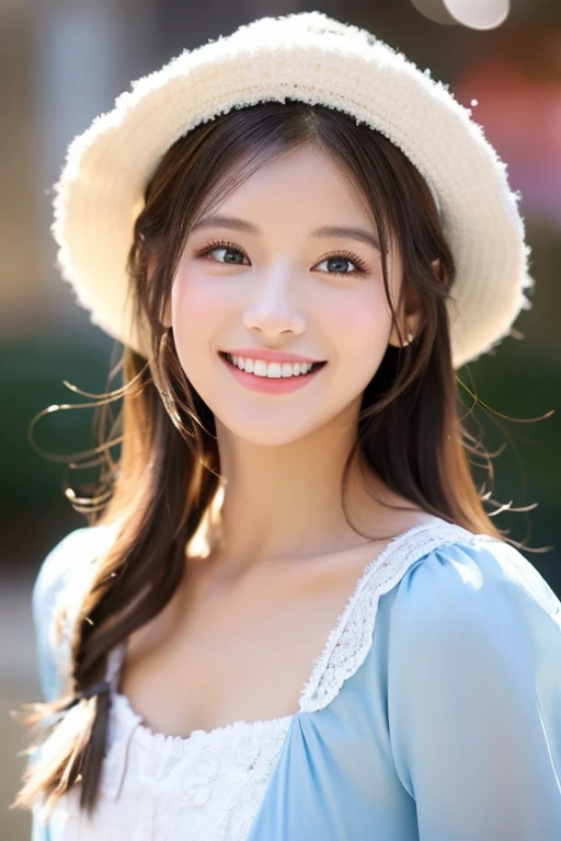 Beautiful woman with good eyes and nose、Beautiful as a model、Cute like a model、Eyes are double、How to use regular mascara、Eye color blue、Hair color pink、Her face is delicate and elegant.、8k picture、Beautiful style like a model、Ordinary large、A refreshing and lovely smile、クリスマスの日に外で雪⛄が積もった白銀の雪景色で雪だるまや、Snowball fight scene、Contains 2 types of scenes: inside and outside the house、Pose like a model、Overall portrait、Snapshots、Glamaloid Smile、Beautiful and delicate face like a model、Best Quality、masuter piece、Cute smile、 Atmosphere、Elegant beauty、Christmas costume、Wear a Santa Claus costume、
