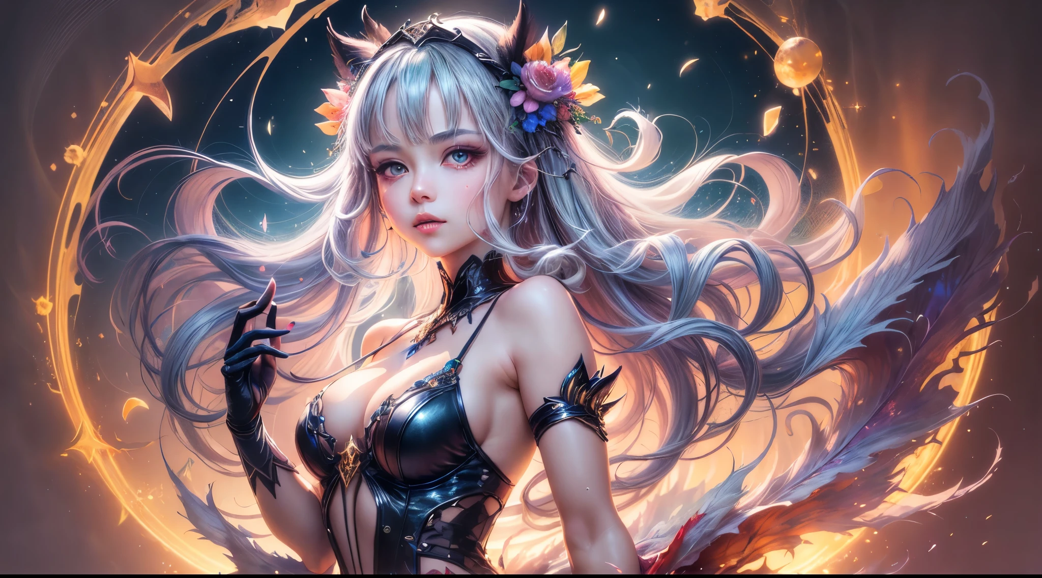 A captivating anime girl gracefully emerges from the pages of a watercolor painting, her vibrant and intricate colors breathing life into the artwork. She wears extraordinary fantasy costumes,Decorated with exquisite details, reflecting the enchanting world she inhabits. Luminescent elements, like glowing crystals and ethereal wisps, surround her, casting a soft, otherworldly glow. The watercolor style imbues the image with a sense of fluidity and delicacy, as if the colors are effortlessly blending and bleeding into one another. Camera shot: Medium Shot, Camera lens: softfocus, Lighting: luminescent glow, watercolor brushstrokes,