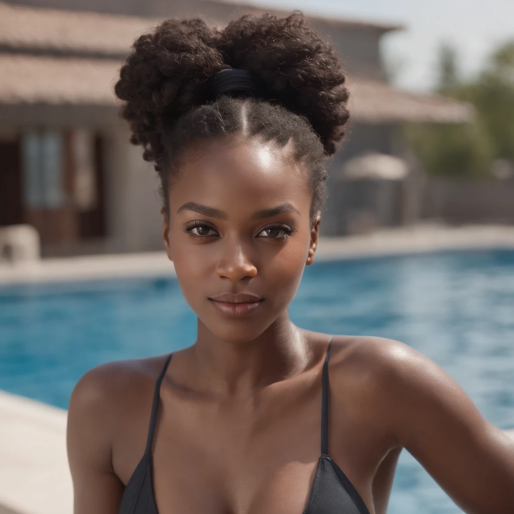 ((Dark African skin, Very deep ebony skin)), ((Its beauty is undeniable)), ((Excited cute face)), ((Hyper detailed perfect eyes,)), ((Language output)), ((Tired)), sexy, ((full swimsuite, swimming at the pool)), ((Afro ponytail with long African curly hair,)), ((skin)), ((swimming, front view)), ((touching her own legs in a sexy pose)), ((swimming pool, indoors, swimming, people in the background)), Sharp Focus CGI, photorealistic, High detail, Realistic, Masterpiece, absurd, Best quality, Hdr, High quality, high-definition, Extremely detailed, 8k wallpaper, Intricate details, 8K UHD, Full-HD, (photo realist:1.2), contrast, intense illumination, lighting cinematic, natural lighting, morning light, winter, Illumination globale, African women, Female sexy, The Hague