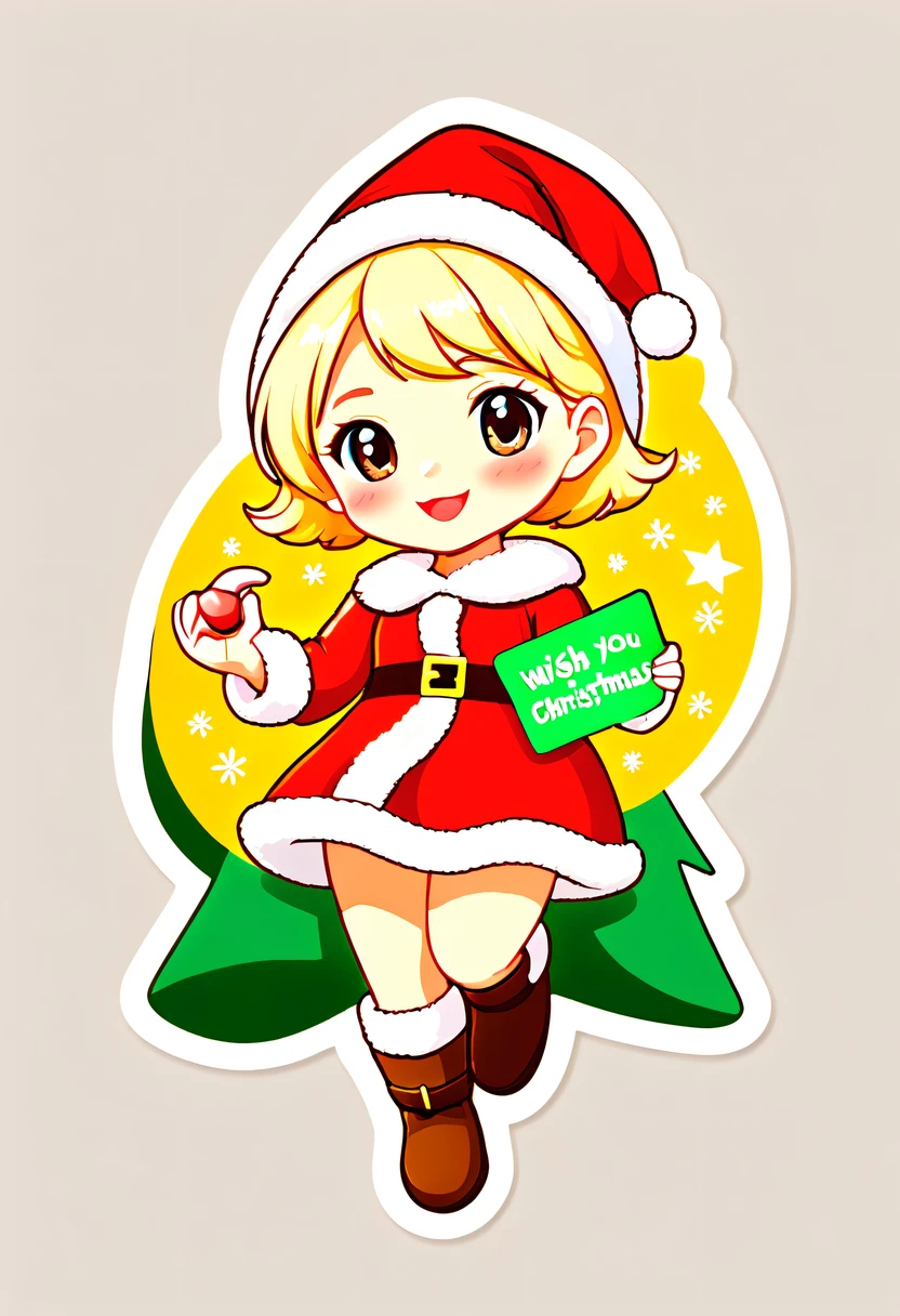 One sticker, christmas,Vector graphics,christmas,(The English bold text is as follows: &cite;Wish you Christmas cheerful&cite;:1.5),cheerful,cute big breasts,Japanese cartoon,
