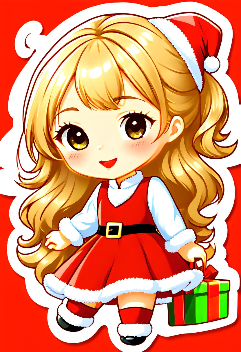One sticker, christmas,Vector graphics,christmas,(The English bold text is as follows: &cite;Wish you Christmas cheerful&cite;:1.5),cheerful,cute big breasts,Japanese cartoon,