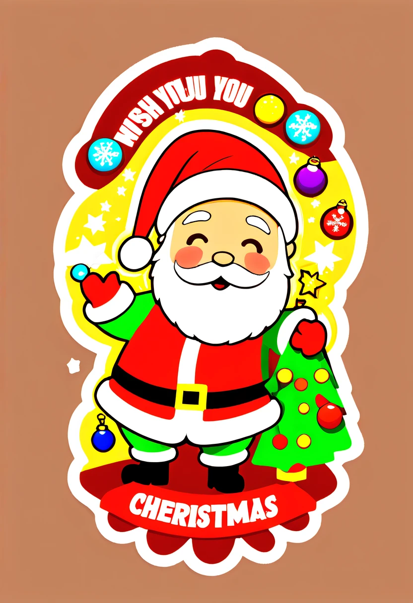 , One sticker, christmas,Vector graphics，christmas，(The English bold text is as follows： &cite;Wish you Christmas cheerful&cite;:1.5)，cheerful，cute big breasts，Japanese cartoon，