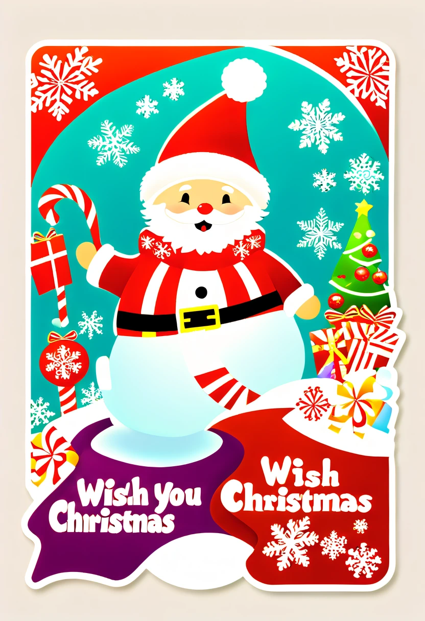 One sticker, christmas,Vector graphics,christmas,(The English bold text is as follows: &cite;Wish you Christmas cheerful&cite;:1.5),cheerful,cute big breasts,Japanese cartoon,