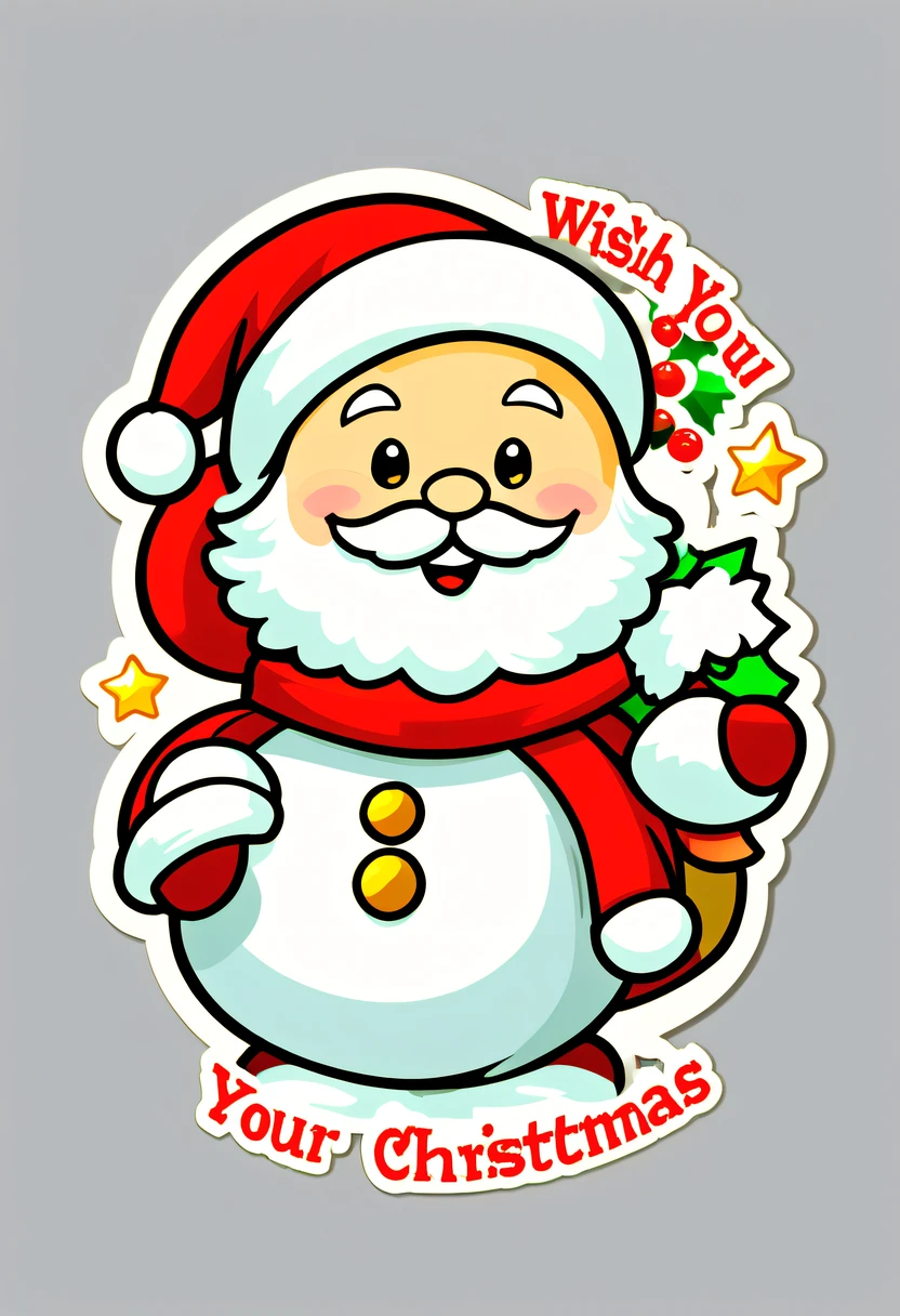 One sticker, christmas,Vector graphics,christmas,(The English bold text is as follows: &cite;Wish you Christmas cheerful&cite;:1.5),cheerful,cute big breasts,Japanese cartoon,