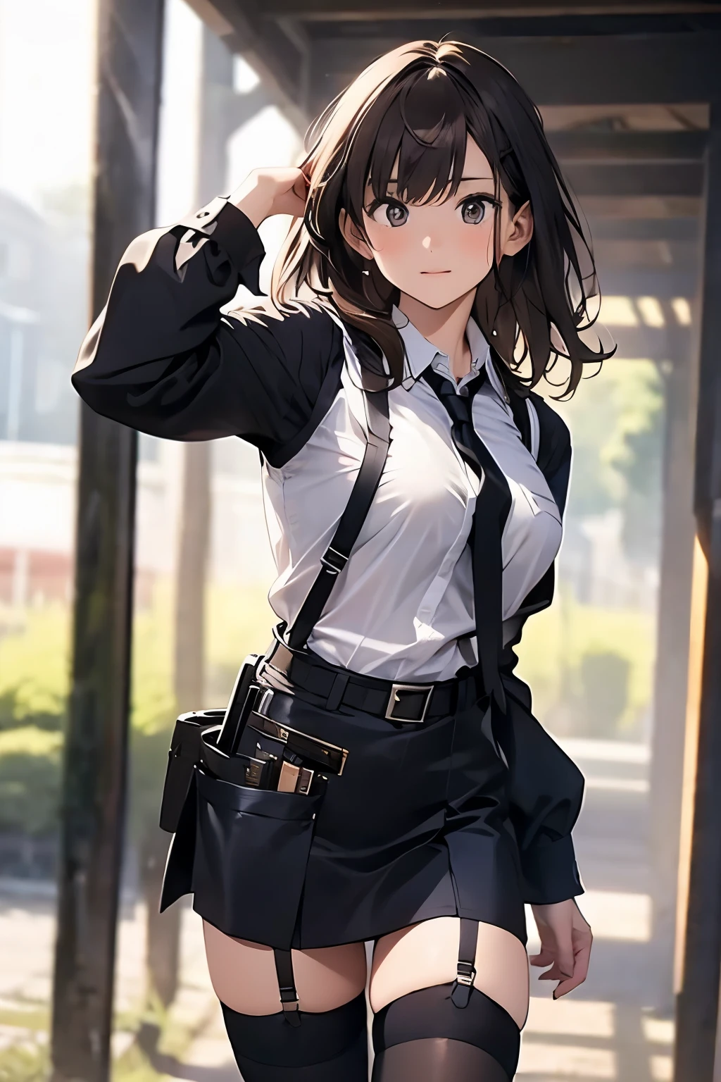 
Brown Hair、Staring at the audience　　　Black suspenders　　　bulging big breasts　　 　 　　　wall: 　Black mini skirt　garter　　　　　　sight　　　Small face　Bans 　　　holster　　　Beautiful woman　　Show your hand　　レッグholster ベッドに横たわる　　sight 　Black boots panty shot　Taunt　side　side汗　I 　arm